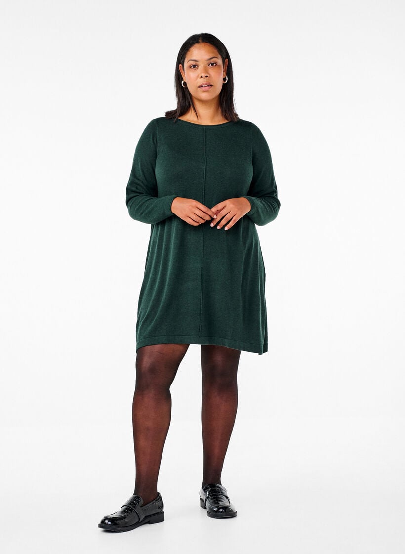 Strikket kjole i bomull og viskoseblanding, Gr&oslash;nn, Model image number 1