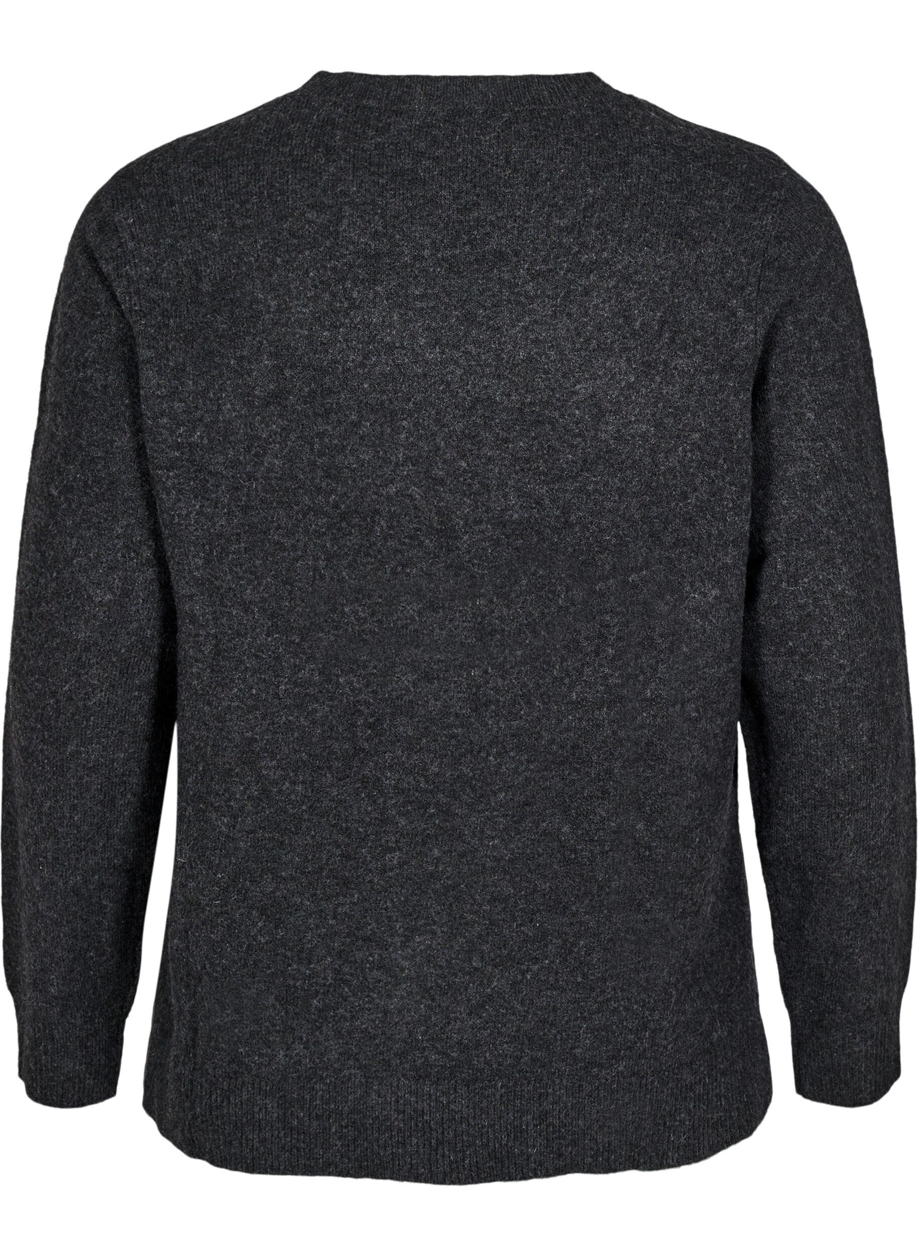 Zizzi Strikket topp med ull og splitter, Dark Grey Melange, Packshot image number 1