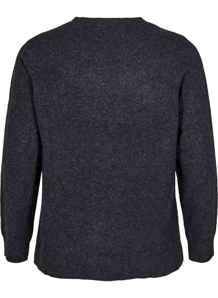 Strikket topp med ull og splitter, Dark Grey Melange, Packshot image number 1
