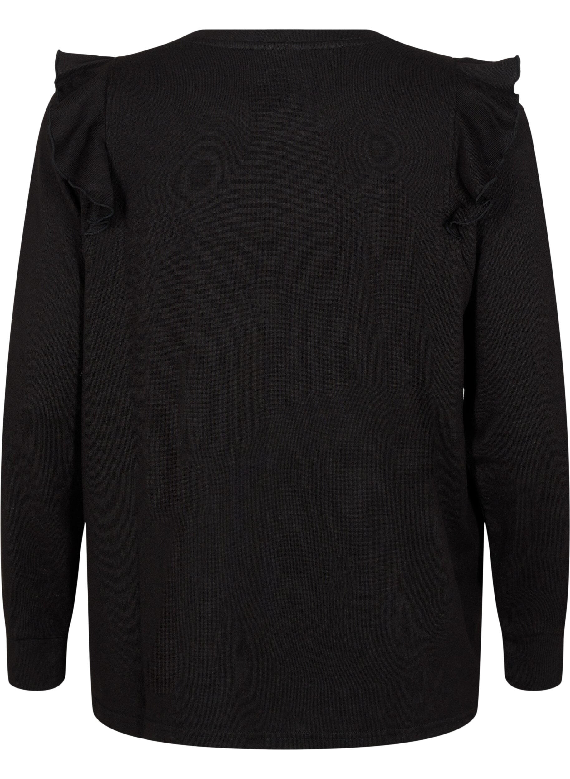 Zizzi Langermet bluse med volangdetaljer, Black, Packshot image number 1