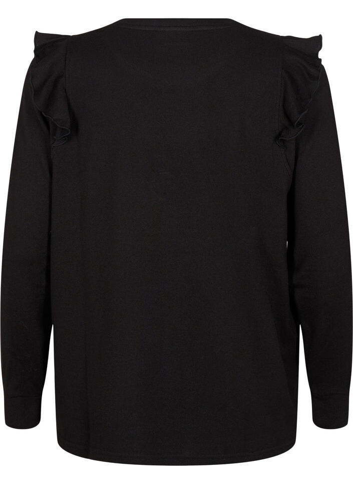 Langermet bluse med volangdetaljer, Black, Packshot image number 1