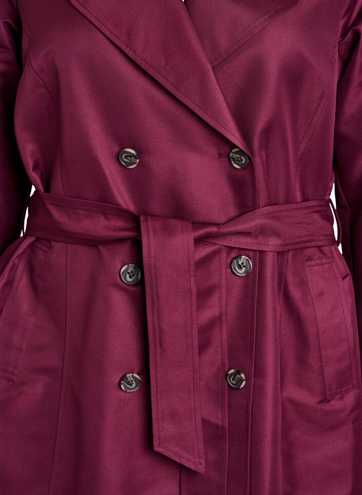 Kort trenchcoat med belte, Mørk Bordeaux, Packshot image number 2