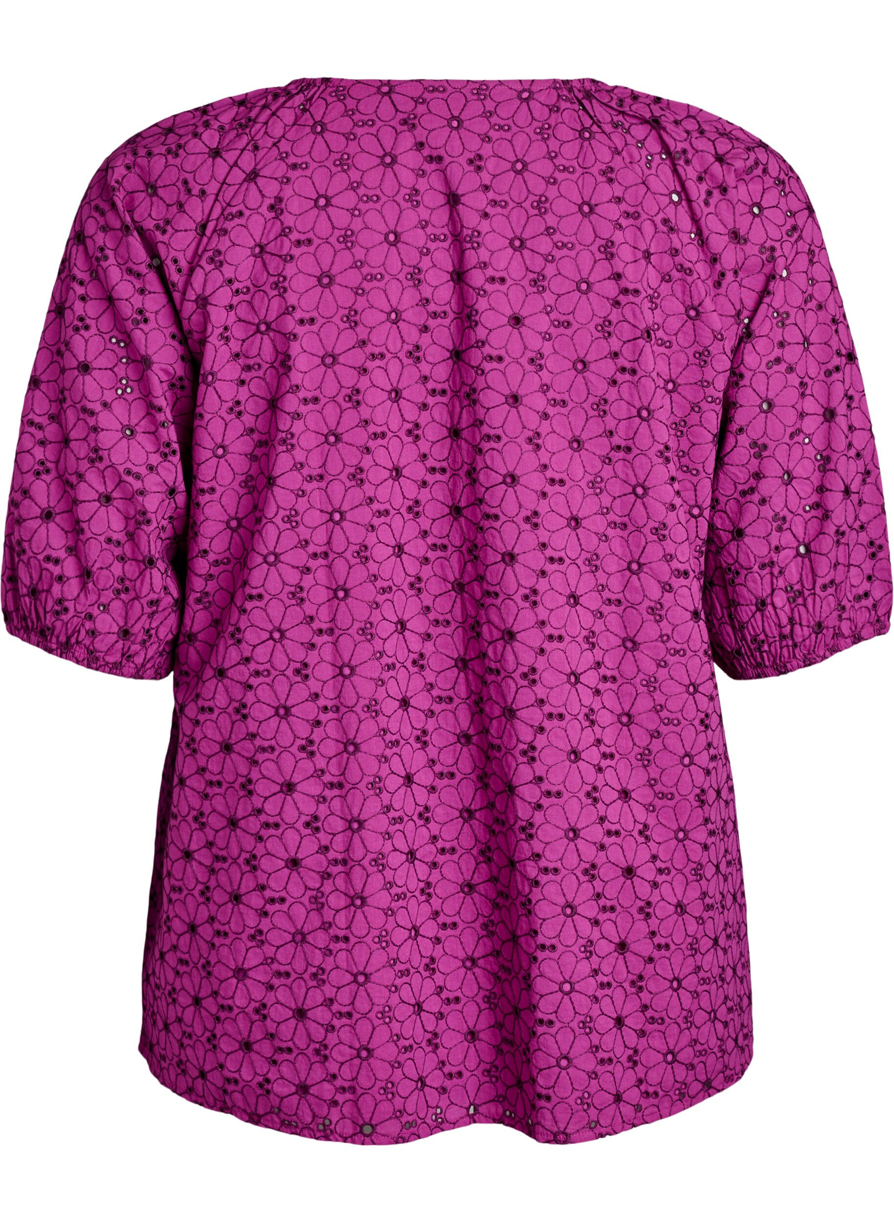 Zizzi Bluse med brodert blomster m&oslash;nster, Lilla, Packshot image number 1
