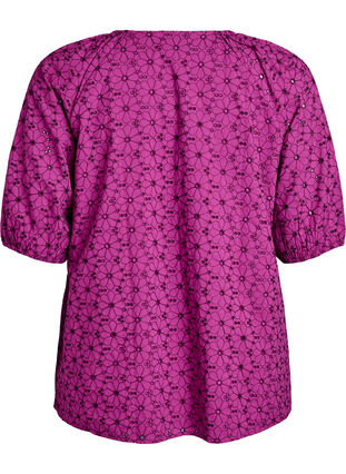 Zizzi Bluse med brodert blomster mønster, Lilla, Packshot image number 1