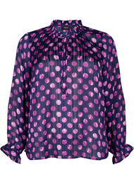 Bluse med lange ermer, volanger og trykk, Medieval Bl. Dot AOP