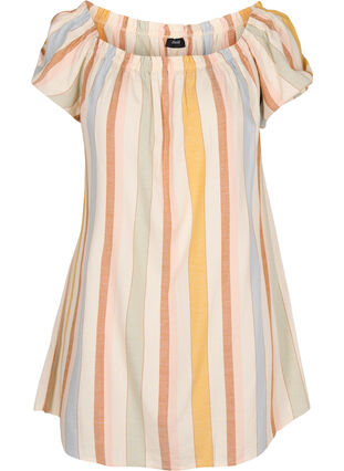 Off-shoulder strandtunika, Striped Jaquard, Packshot image number 0