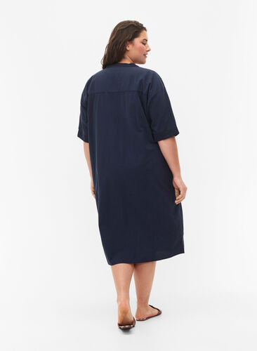 FLASH - Kortermet midikjole i bomull, Navy Blazer, Model image number 1