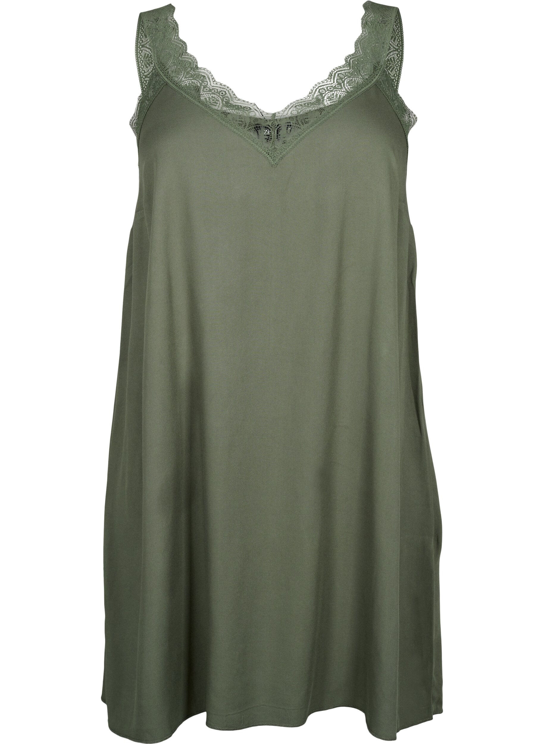 Zizzi Stroppkjole i viskose med blonder, Thyme, Packshot image number 0