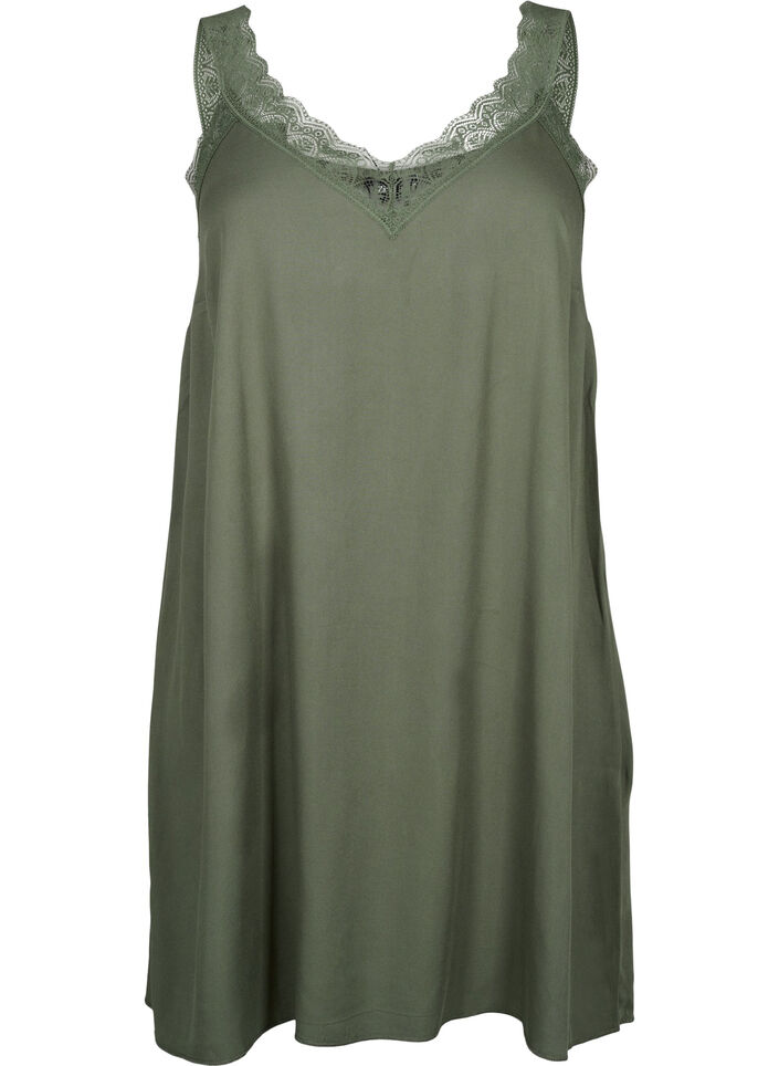 Stroppkjole i viskose med blonder, Thyme, Packshot image number 0