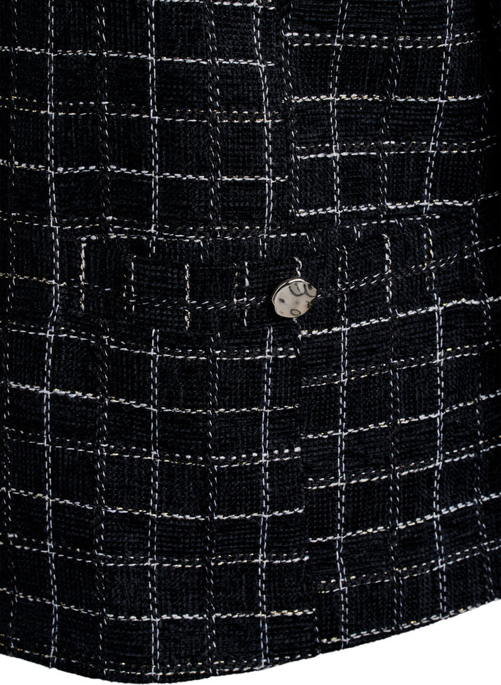 Kort rutete bouclé-blazer med rund hals, Black w. Check, Packshot