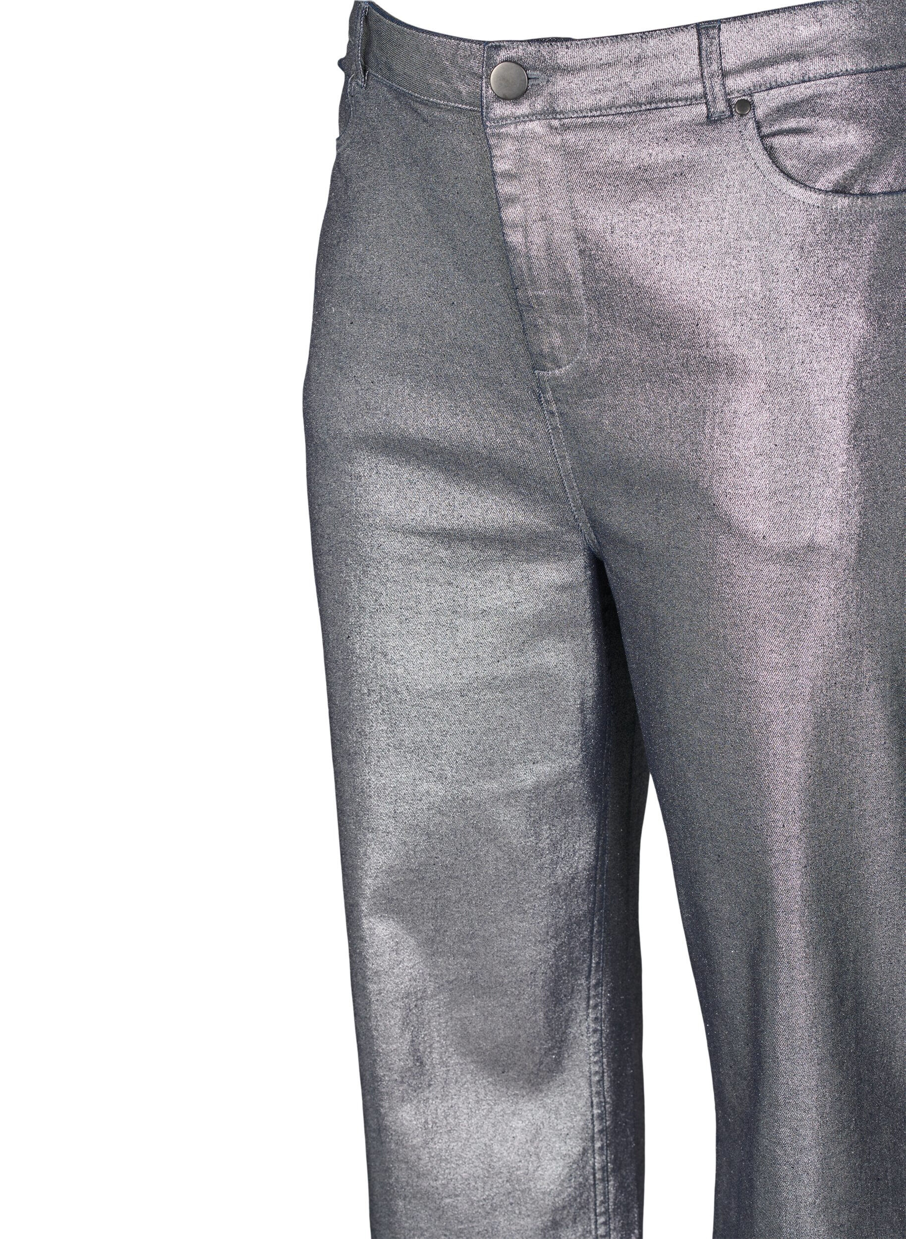Zizzi S&oslash;lvbelagte jeans med h&oslash;y midje, Gun Silver , Packshot image number 2