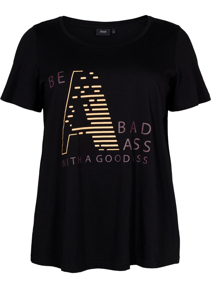 T-skjorte til trening med trykk, Black w. Bad Ass, Packshot image number 0