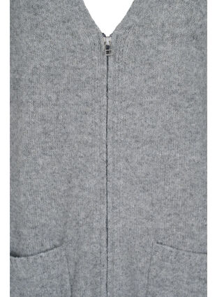 Lang strikket cardigan med glidelås og lommer, Medium Grey Melange, Packshot image number 2