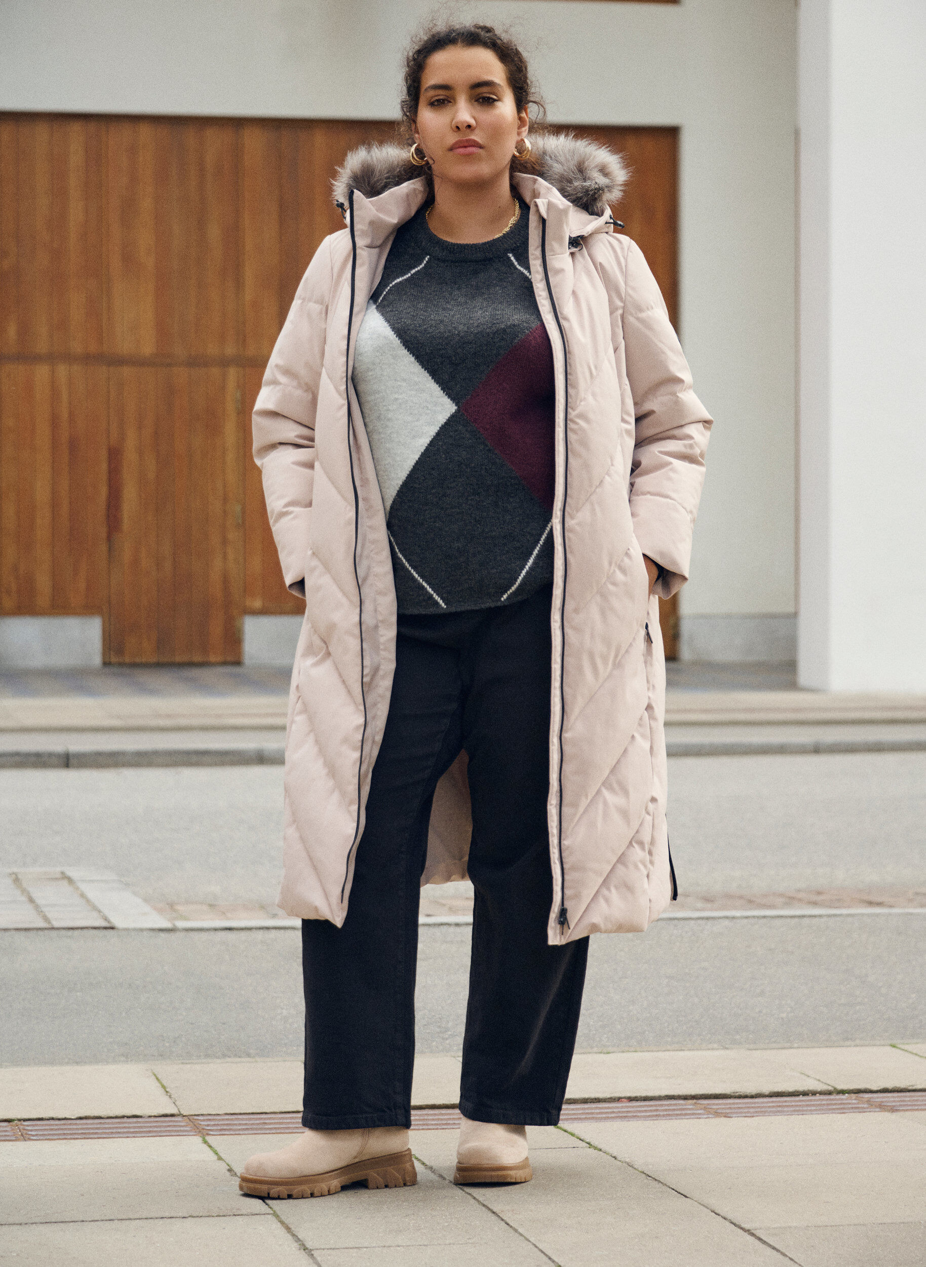 Zizzi Genser med store ruter og kontrasterende ermer, Gr&aring;, Image image number 0