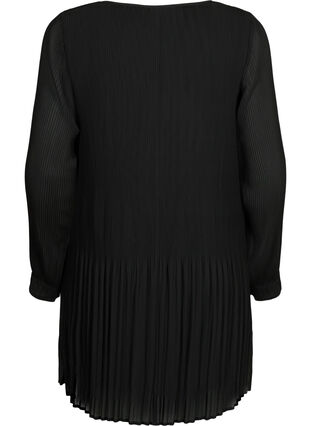 Plissert tunika med lange ermer, Black, Packshot image number 1