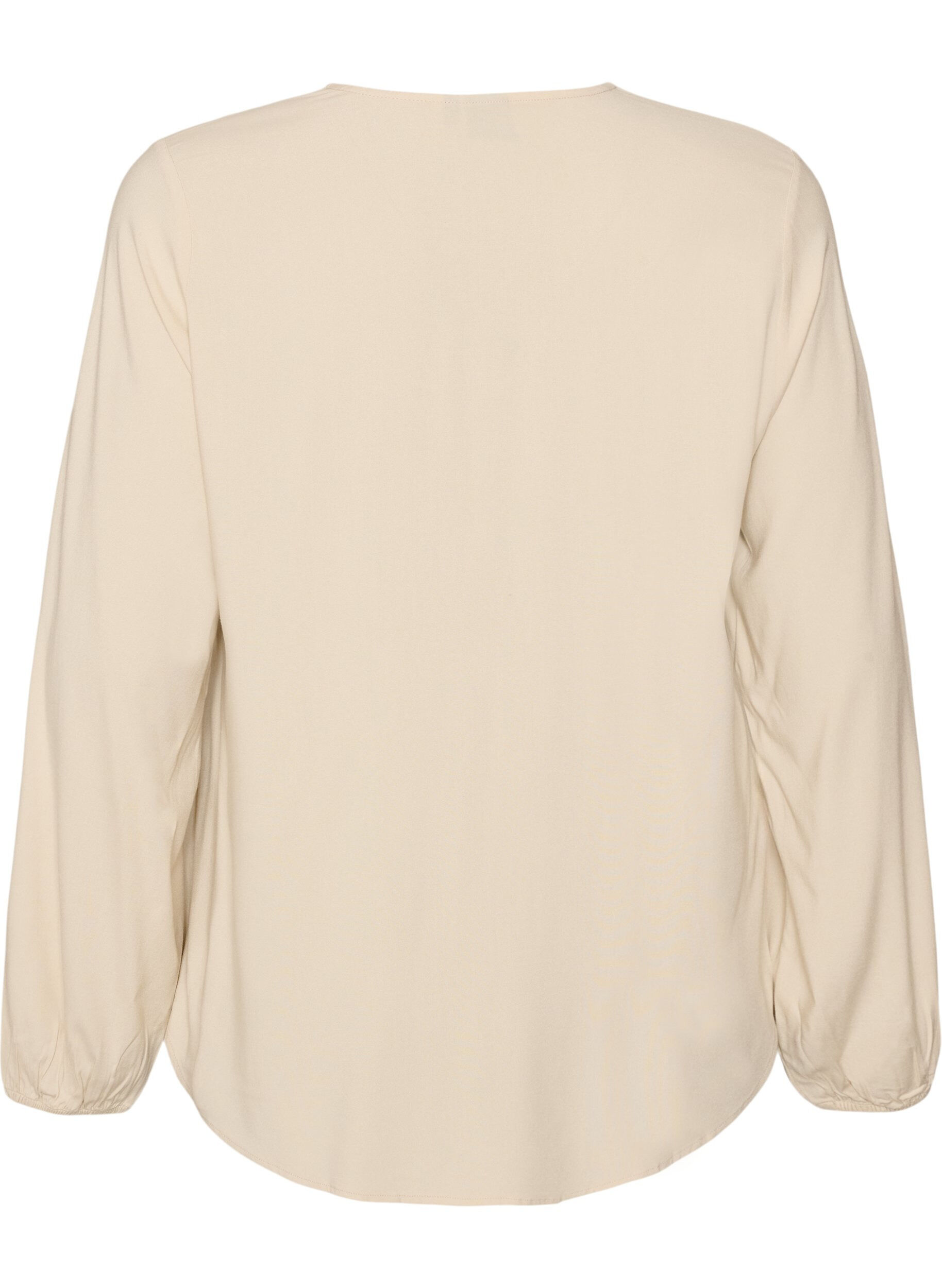 ZizziViskosebluse med V-hals og avrundet fold, Beige, Packshot image number 1