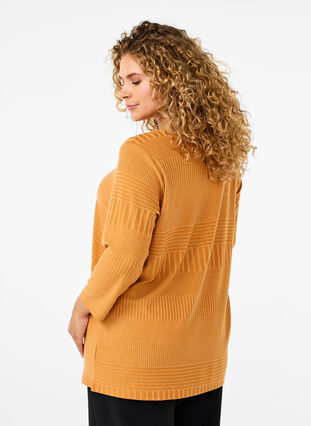 Zizzi Bluse med 3/4-ermer og stripemønster, Sudan Brown Mel., Model image number 1