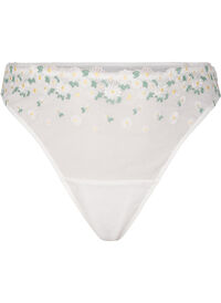 Mesh-string med tusenfryd-broderi, Hvit Mesh-string med tusenfryd-broderi