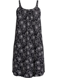 Midi strap dress in organic cotton, Black Off W.AOP Rose