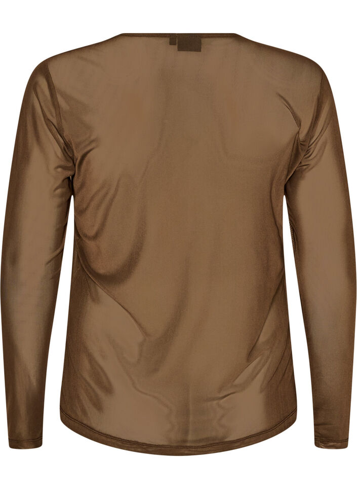 Bluse i mesh med lange ermer, Brun, Packshot image number 1