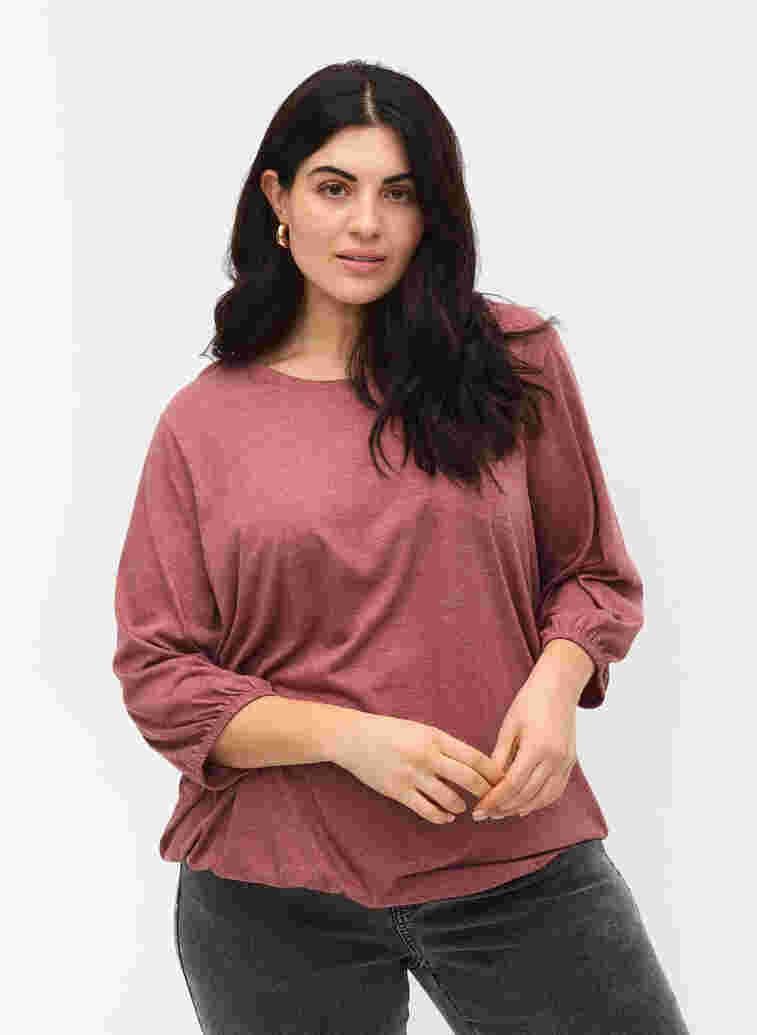 Ensfarget bluse med 3/4-ermer, Mahogany Mel, Model