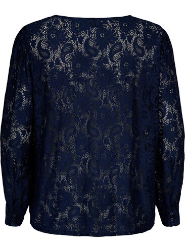 Blondebluse med volangdetalj, Navy, Packshot image number 1