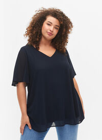 V-hals bluse med korte ermer, Total Eclipse, Model