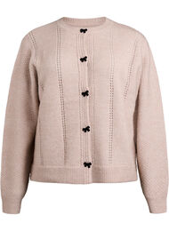 Cardigan med dekorative knapper og hullbroderi, Feather Gray Mel.