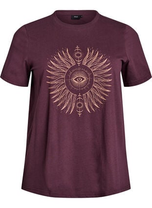 Zizzi Bomulls-T-skjorte med fronttrykk, Fudge w. EYE, Packshot image number 0
