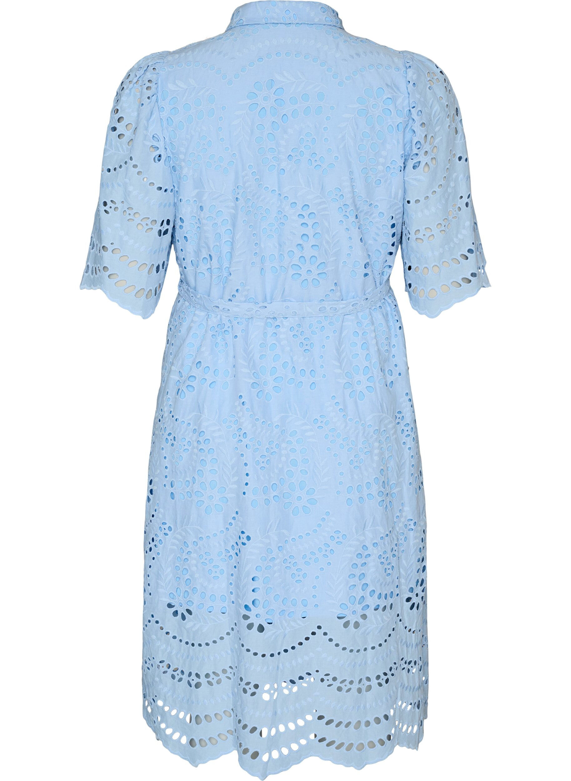ZizziSkjortekjole i broderie anglaise med knytebelte, Bl&aring;, Packshot image number 1