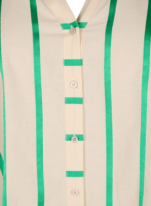Stripete skjortebluse i bomull med volangkrage, Beige Green Stripe, Packshot image number 2