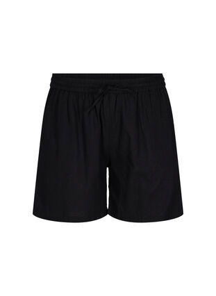 Løse shorts i bomullsmiks med lin, Black, Packshot image number 0