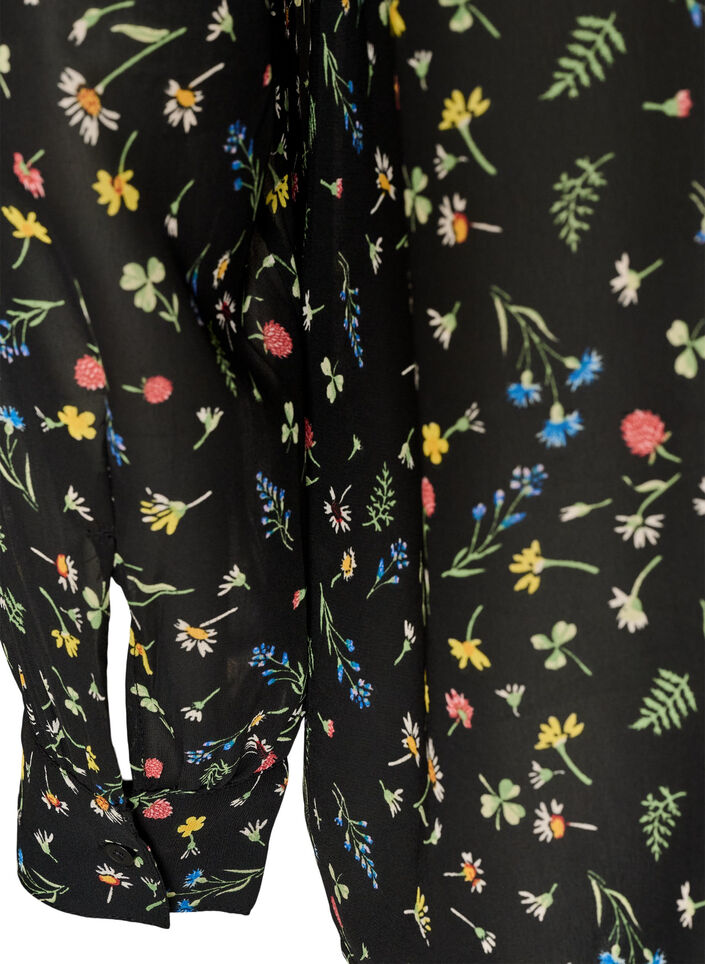 Bluse med heldekkende trykk og kort knappestolpe, Svart, Packshot image number 3