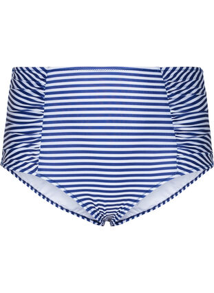Stripete bikinitruser med høyt liv, Blue Striped, Packshot image number 0