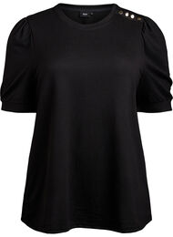 Bluse med knappedetaljer og korte puffermer, Black w. Gold 