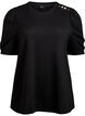 Bluse med knappedetaljer og korte puffermer, Svart, Packshot image number 0