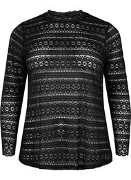 Bluse med blonder og lange ermer, Black