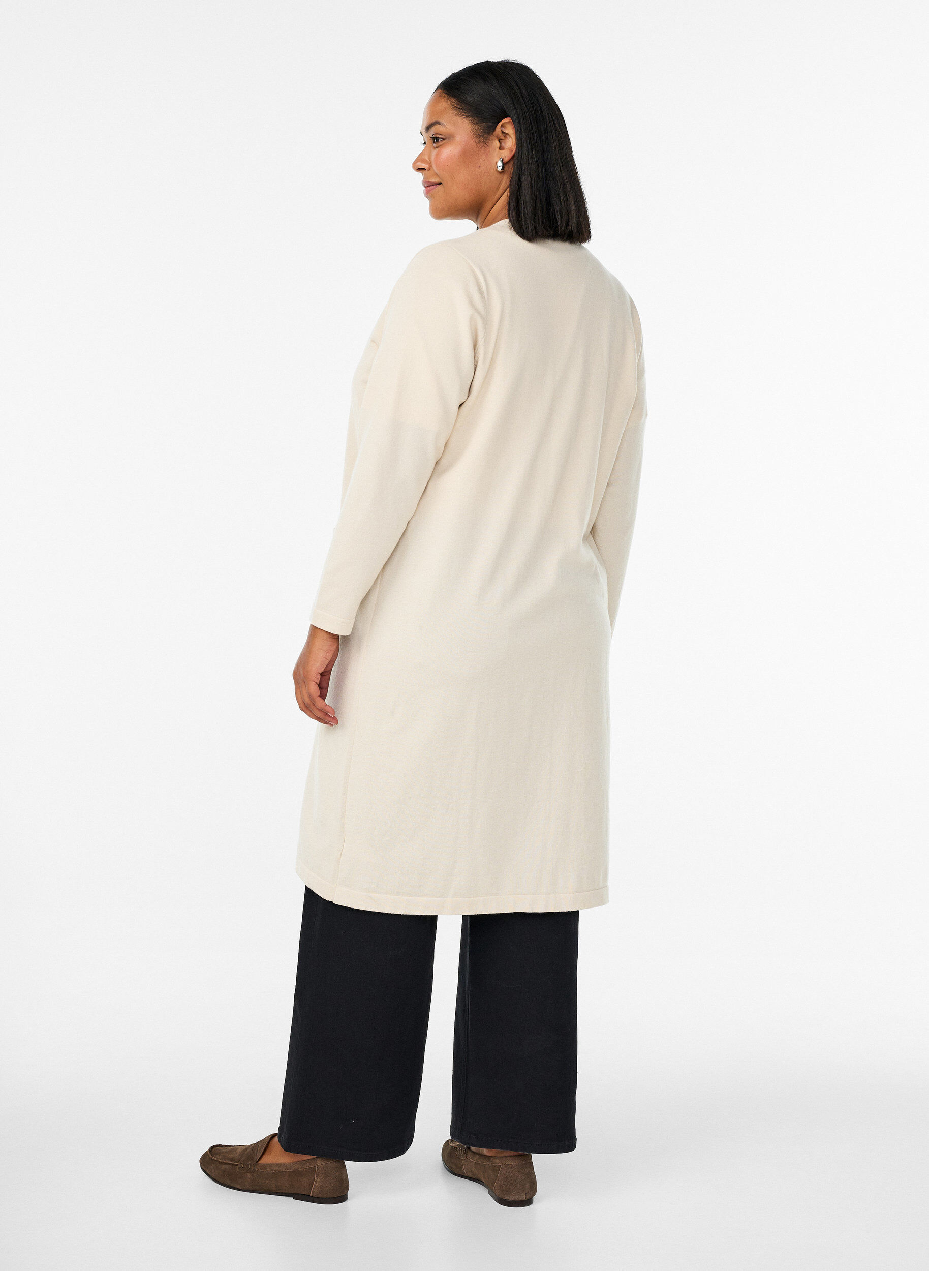 ZizziLang, &aring;pen cardigan med lommer, Beige, Model image number 1