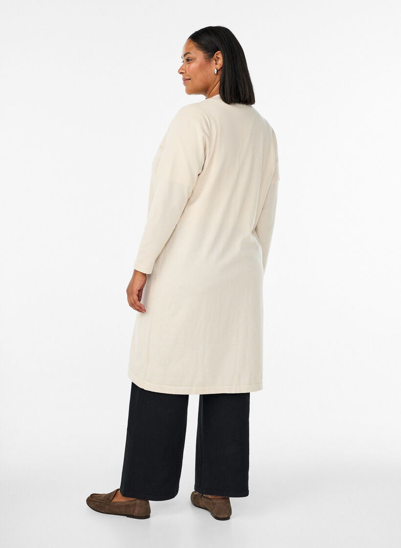 Lang, &aring;pen cardigan med lommer, Beige, Model image number 1
