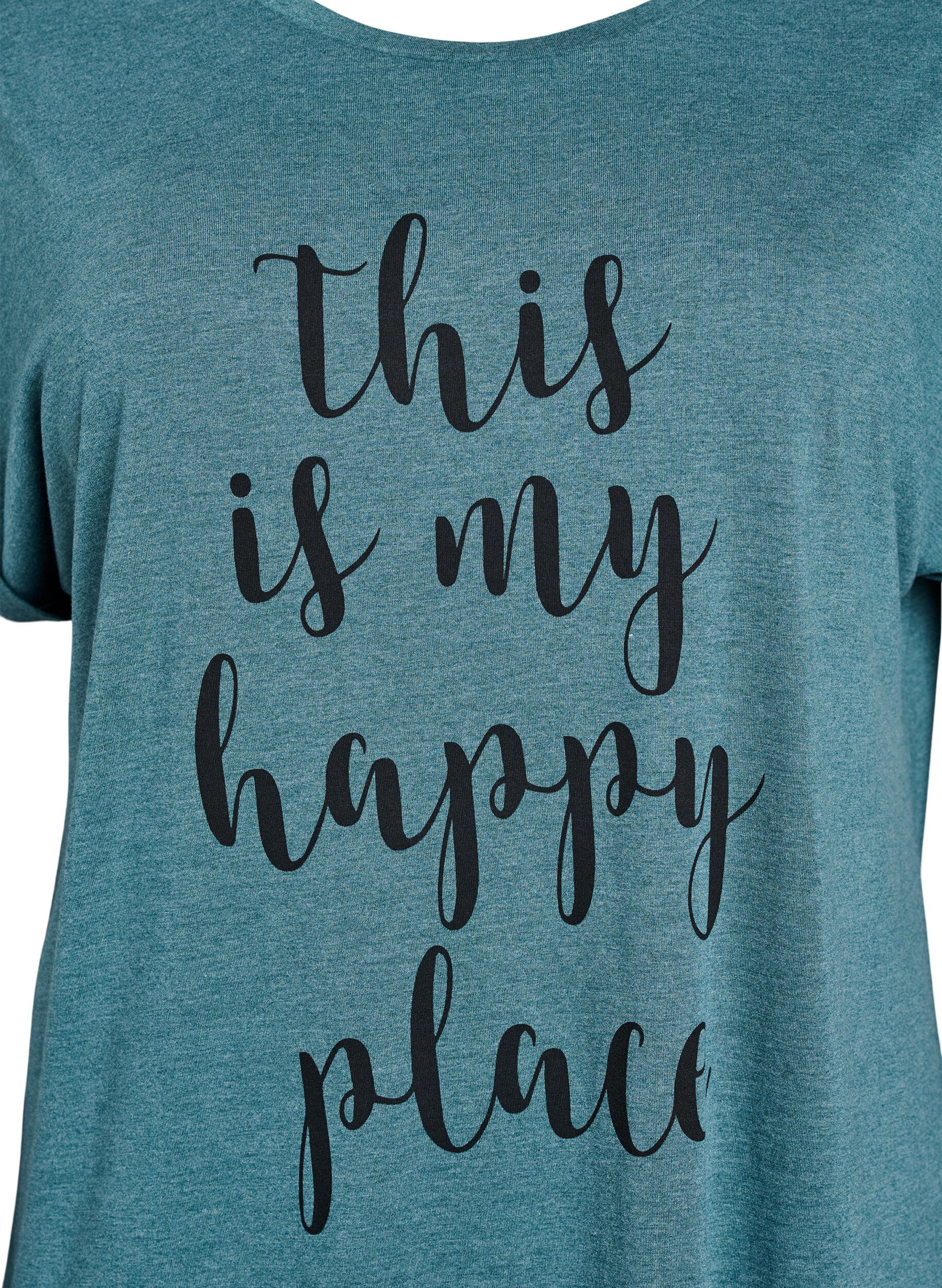 Zizzi Kortermet nattkjole med teksttrykk, Gr&oslash;nn, Packshot image number 2