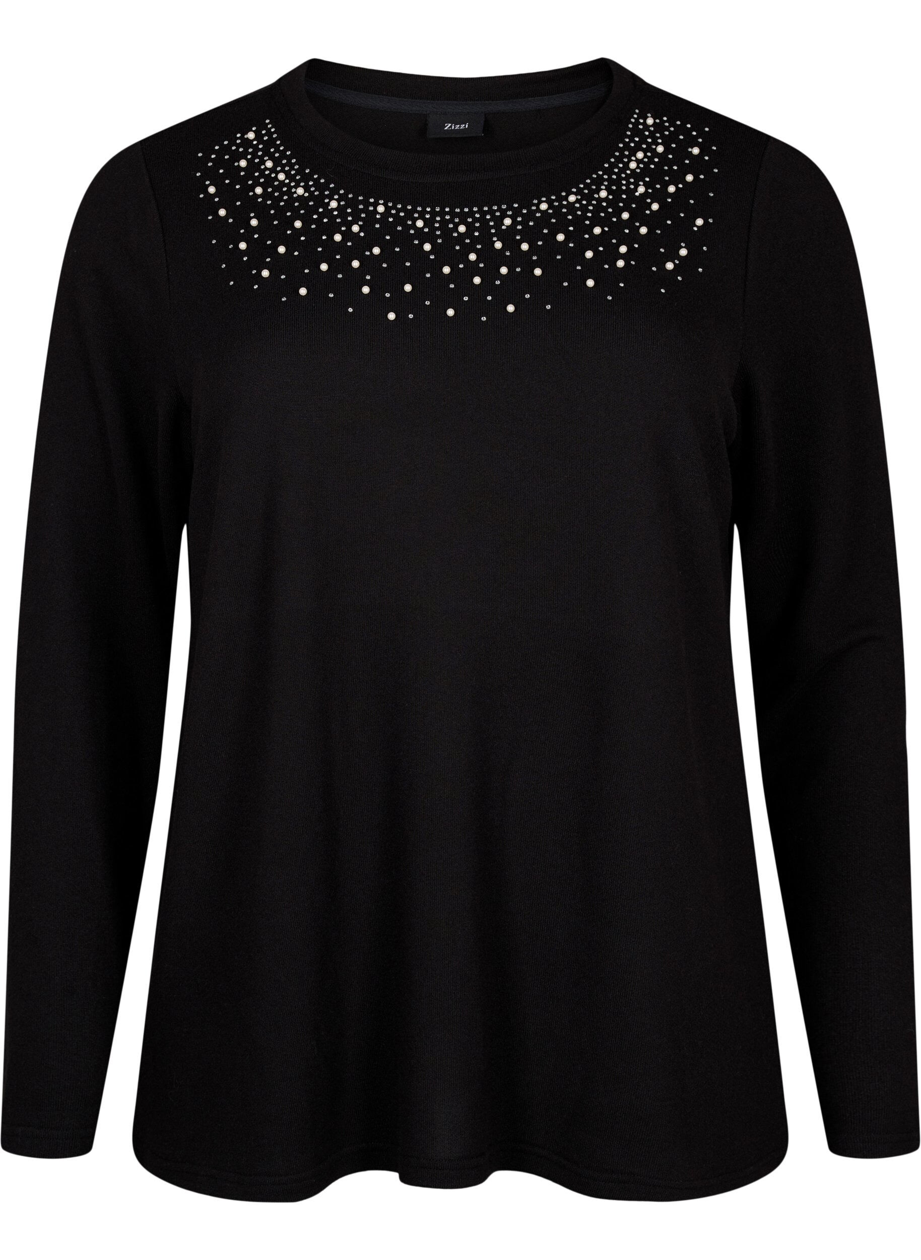 Zizzi Bluse med perlepynt, Black, Packshot image number 0