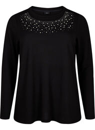 Bluse med perlepynt, Black
