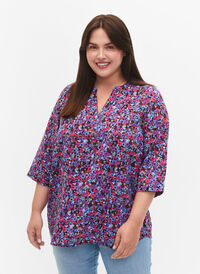 Bluse med 3/4-ermer og trykk, Ditsy Flower, Model
