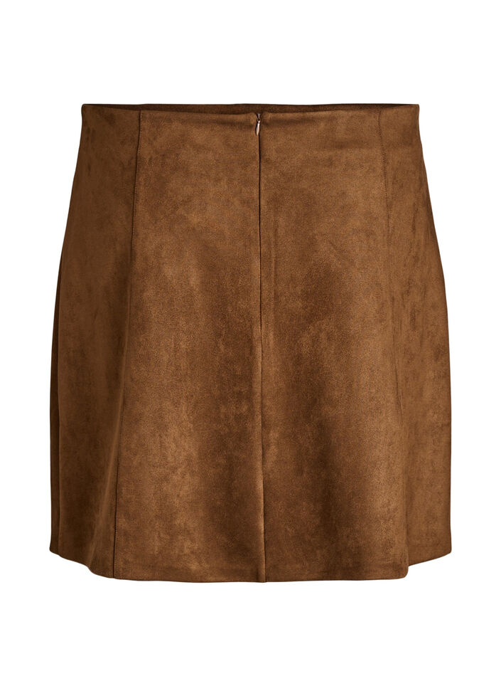 Kort A-linjeskjørt i imitert semsket skinn, Brown Fake Suede , Packshot