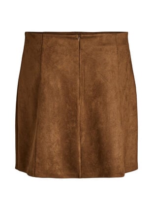 Zizzi Kort A-linjeskjørt i imitert semsket skinn, Brown Fake Suede , Packshot image number 1