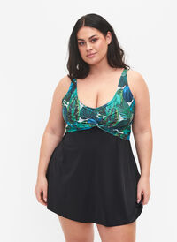 Badedrakt med løst skjørt, Black Blue Leaf, Model