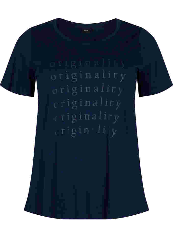 T-skjorte i bomull med ton-i-ton trykk, Navy Blazer, Packshot image number 0