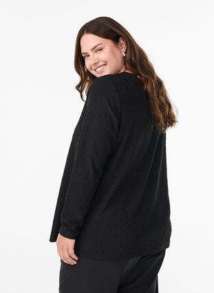 Zizzi Langermet bluse med blomstrete tekstur, Svart, Model image number 2