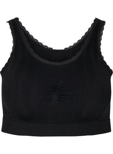 Behagelig BH med blondekanter, Black, Packshot image number 0
