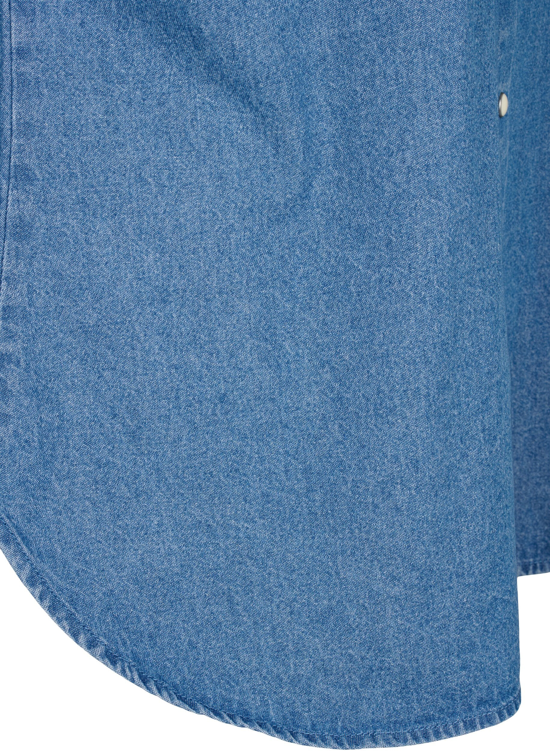 ZizziJeansskjorte med lange ermer og brystlomme, Light Blue Denim, Packshot image number 3